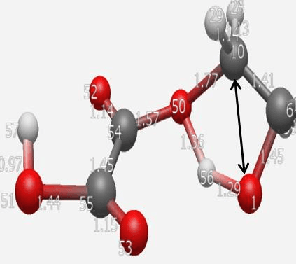 Figure 7a: Transition state showing partial C-O bond formation and proton transfer.